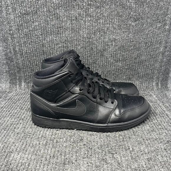 Nike Air Jordan 1 Mid Triple Black Leather Shoes Mens 11 554724-030 - Picture 1 of 8